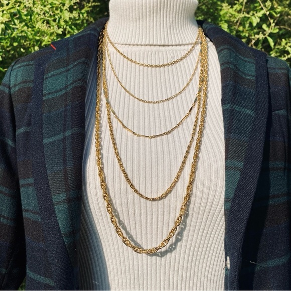 Multi-layered Gold Tone Chain Extra Long Necklace w. Various Chain Styles - Picture 3 of 4